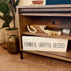 “Thankful Grateful Blessed “ white home decor sign